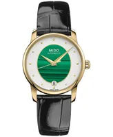 Mido Women's Swiss Automatic Baroncelli Black Leather Strap Watch 33mm