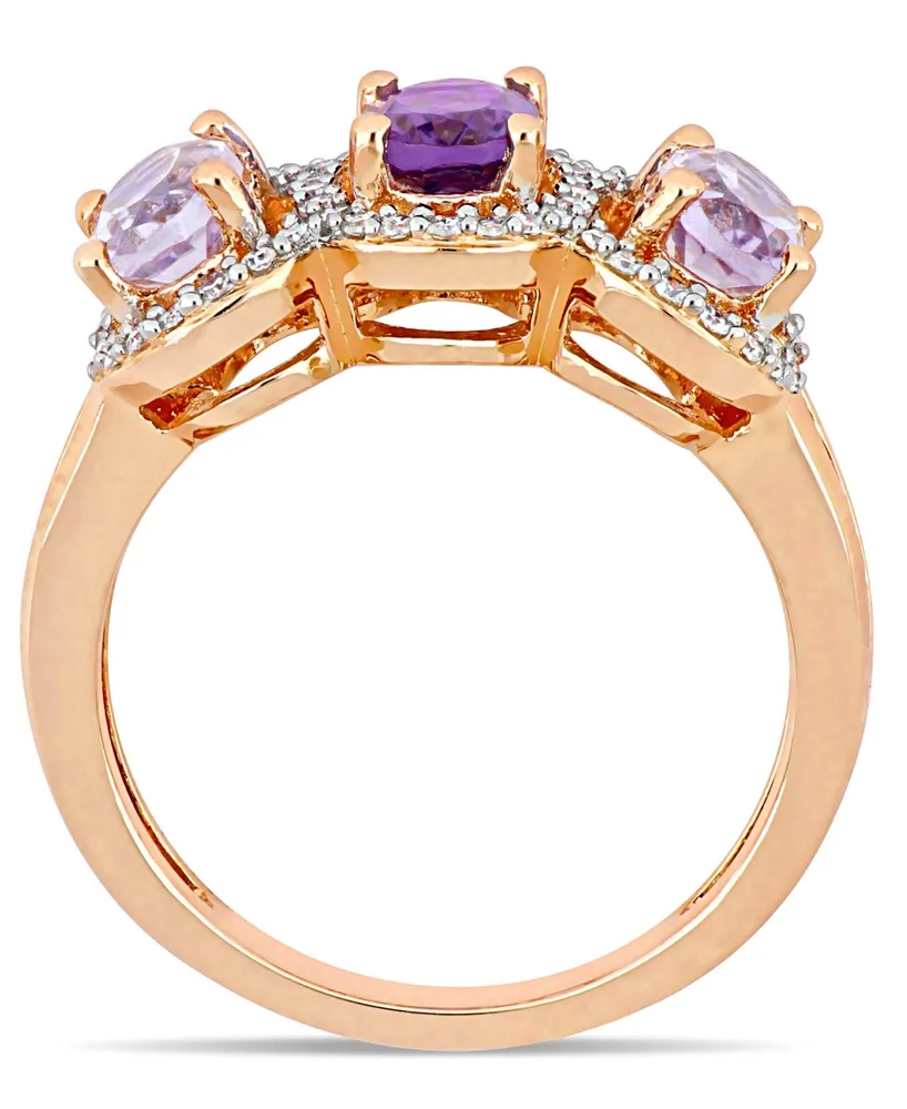 Amethyst (1-5/8 ct.t.w.) and Diamond (1/5 3-Stone Halo Ring 18k Rose Gold over Sterling Silver