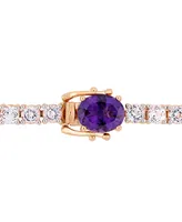Amethyst (12 ct.t.w.) and White Topaz (9 ct. t.w.) Station Link Bracelet in 18k Rose Gold over Sterling Silver