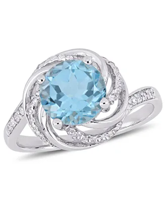 Blue Topaz (2-1/3 ct.t.w.), White (1/8 ct. t.w.) and Diamond Accent Interlaced Swirl Halo Ring Sterling Silver