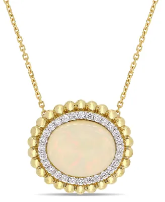 Opal (3-1/2 ct. t.w.) and Diamond (1/4 ct. t.w.) Halo 17" Necklace in 14k Yellow Gold