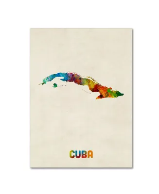 Michael Tompsett 'Cuba Watercolor Map' Canvas Art - 14" x 19"