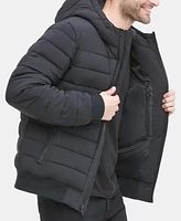 Dkny Men's Quilted Hooded Bomber Jacket