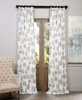 Half Price Drapes Allium Blue Grey Floral Printed Cotton Room Darkening Curtain