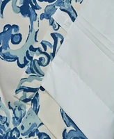 Half Price Drapes Indonesian Blue Floral Printed Cotton Room Darkening Curtain