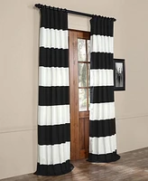 Half Price Drapes Onyx Black & Off White Horizontal Striped Printed Cotton Room Darkening Curtain