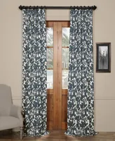 Half Price Drapes Fleur Blue Floral Printed Cotton Room Darkening Curtain