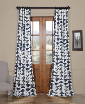 Half Price Drapes Triad Indigo Geometric Printed Cotton Room Darkening Curtain