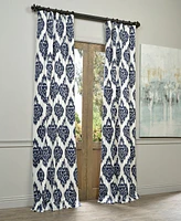 Half Price Drapes Ikat Blue Damask Printed Cotton Room Darkening Curtain