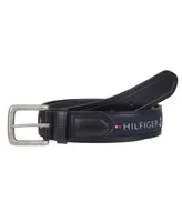 Tommy Hilfiger Men's Tri-Color Ribbon Inlay Leather Belt