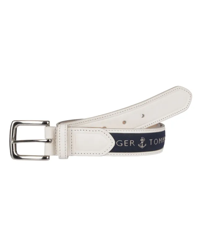 Tommy Hilfiger Men's Tri-Color Ribbon Inlay Leather Belt