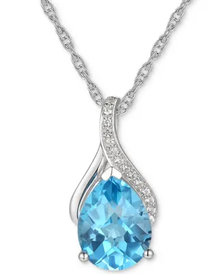 Blue Topaz (1-7/8 ct. t.w.) & Diamond (1/20 ct. t.w.) 18" Pendant Necklace in 14k White Gold