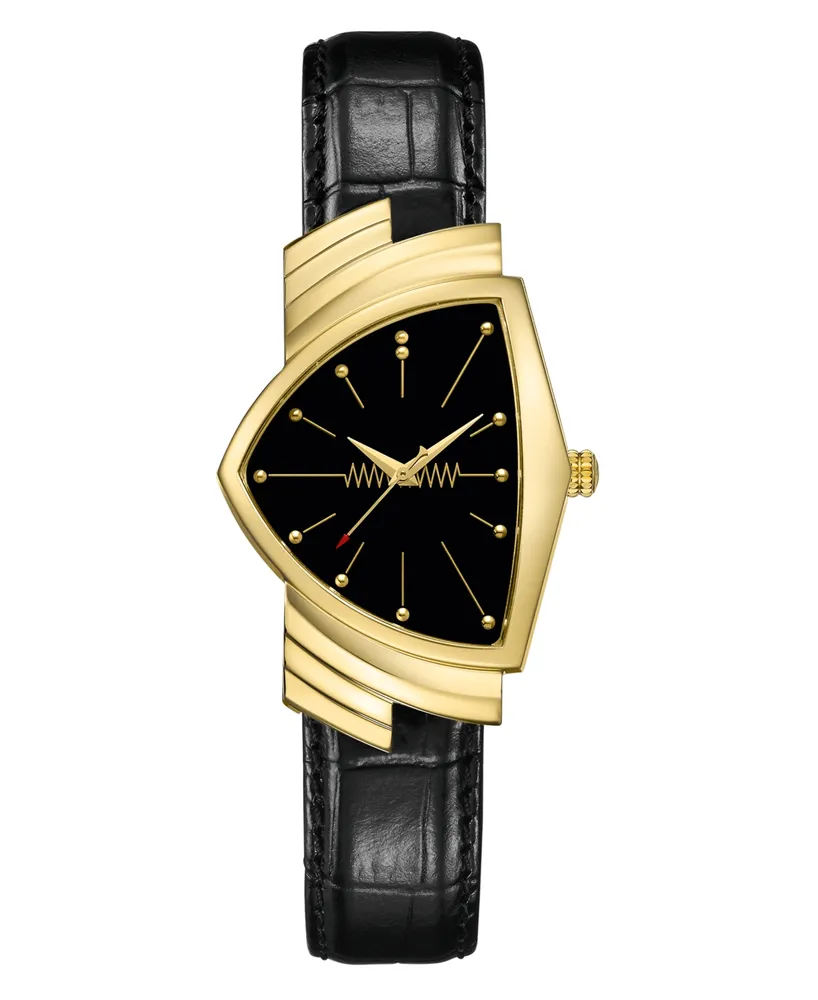 Hamilton Unisex Swiss Ventura Black Leather Strap Watch 32.3x50.3mm