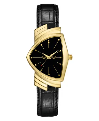 Hamilton Unisex Swiss Ventura Black Leather Strap Watch 32.3x50.3mm