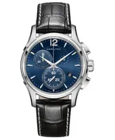 Hamilton Men's Swiss Chronograph Jazzmaster Black Leather Strap Watch 42mm