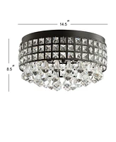 Jonathan Y Meredith 14.5" 3-Light Crystal Drops/Metal Led Flush Mount