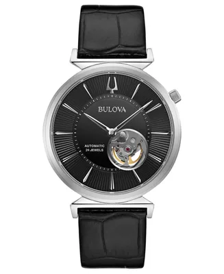 Bulova Men's Automatic Regatta Black Leather Strap Watch 40mm