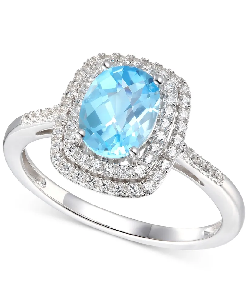 Blue Topaz (1-3/8 ct. t.w.) & Diamond (1/4 ct. t.w.) Ring in 14k White Gold