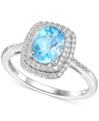 Blue Topaz (1-3/8 ct. t.w.) & Diamond (1/4 ct. t.w.) Ring in 14k White Gold