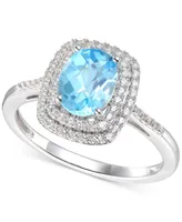 Blue Topaz (1-3/8 ct. t.w.) & Diamond (1/4 ct. t.w.) Ring in 14k White Gold