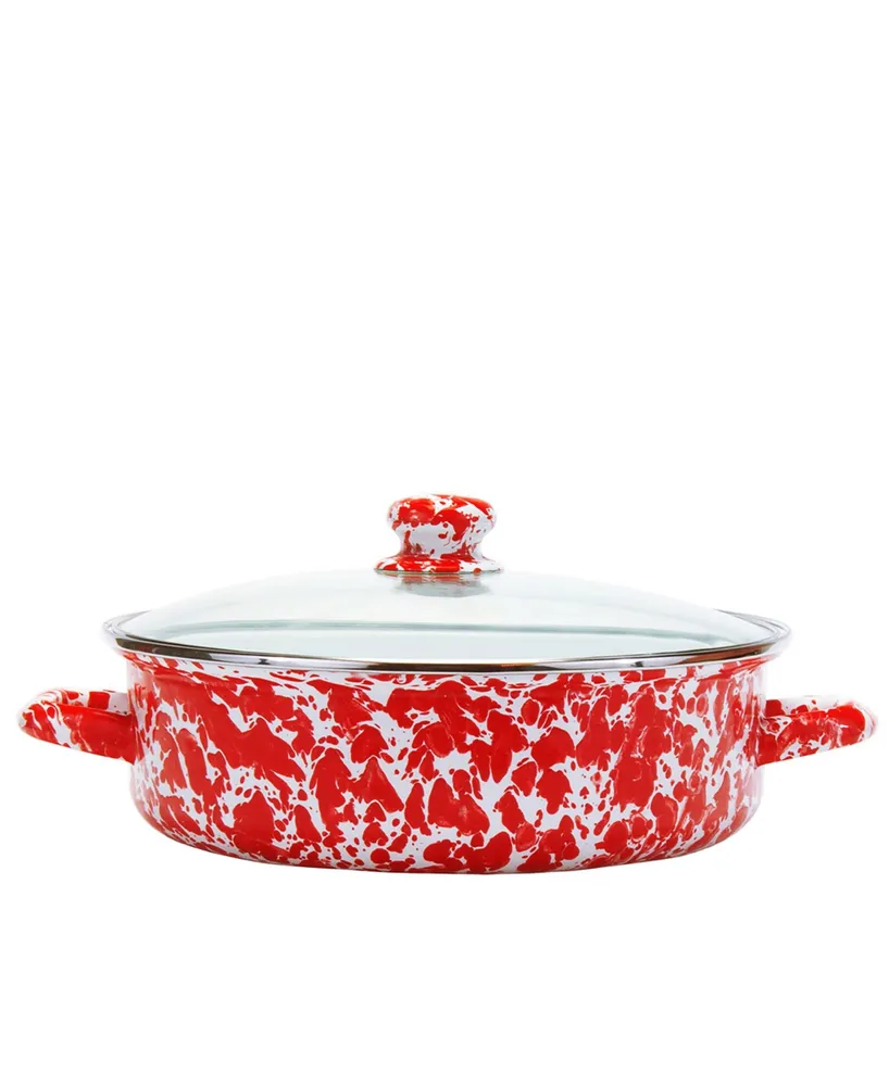 Golden Rabbit Red Swirl Enamelware Collection Quart Saute Pan