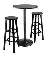 3-Piece Round Black Pub Table with Two 29" Wood Stool Square Legs