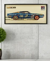 Empire Art Direct "Muscle Blue Car" Dimensional Collage Framed Graphic Art Under Glass Wall Art - 25'' x 48''