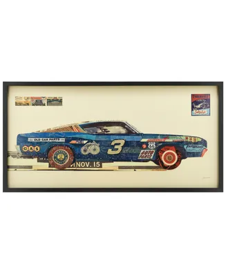 Empire Art Direct "Muscle Blue Car" Dimensional Collage Framed Graphic Art Under Glass Wall Art - 25'' x 48''
