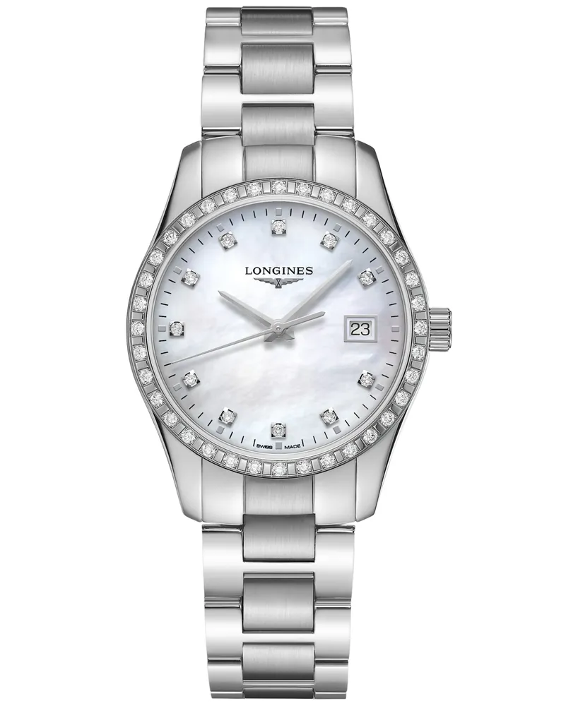 Longines Women's Swiss Conquest Classic Diamond (5/8 ct. t.w.) Stainless Steel Bracelet Watch 34mm