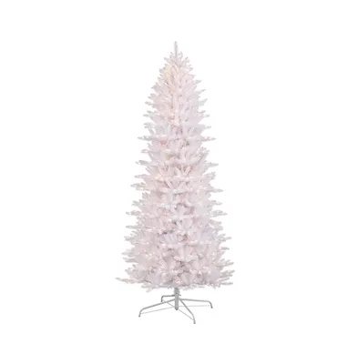 Puleo International 9 ft. Pre-Lit White Slim Fraser Fir Artificial Christmas Tree with 800 Ul-Listed Lights