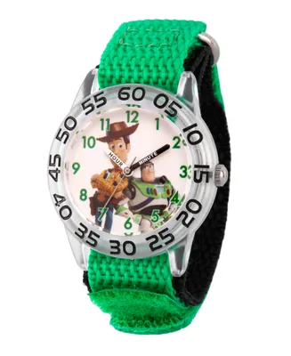 EwatchFactory Boy's Disney Toy Story 4 Woody, Buzz Lighter Green Plastic Time Teacher Strap Watch 32mm