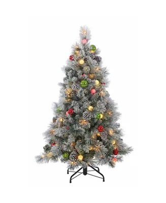 Sterling 4.5Ft. Pre-Lit Flocked Hard Needle Pine with Ornaments and 50 G40 Led Glass Bulbs