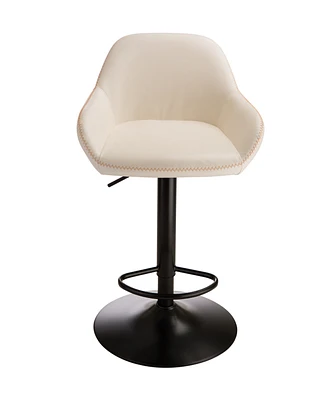 Glitzhome Mid-Century Modern Leatherette Gaslift Adjustable Swivel Bar Stool Set of 2
