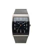 Bering Men's, Slim Solar Stainless Steel Tank Case Mesh Watch