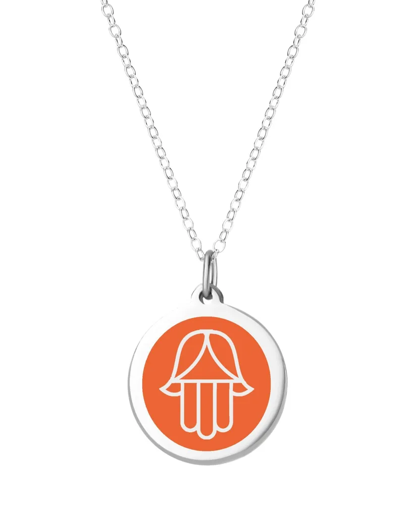 Auburn Jewelry Hamsa Pendant Necklace in Sterling Silver and Enamel, 16" + 2" Extender