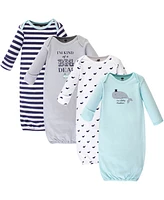 Hudson Baby Baby Boys Cotton Long-Sleeve Gowns 4pk, Handsome Whale