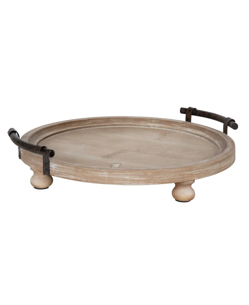 Kate and Laurel Bruillet Round Wooden Footed Tray - 15" x 3.75"