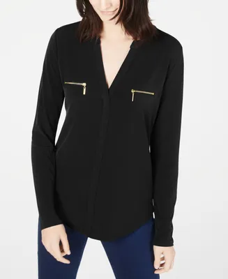 I.n.c. International Concepts Women's Zip-Pocket Blouse, Created for Macy's