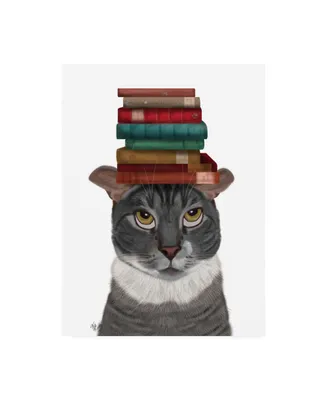 Fab Funky Grey Cat with Books on Head Canvas Art - 15.5" x 21"