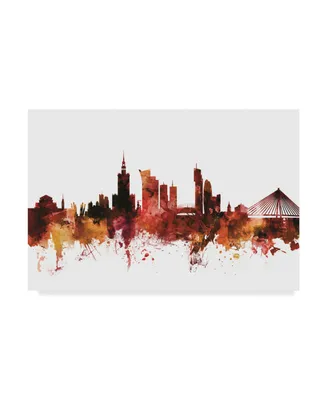 Michael Tompsett Warsaw Poland Skyline Red Canvas Art - 37" x 49"