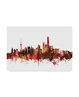 Michael Tompsett Shanghai China Skyline Red Canvas Art - 37" x 49"