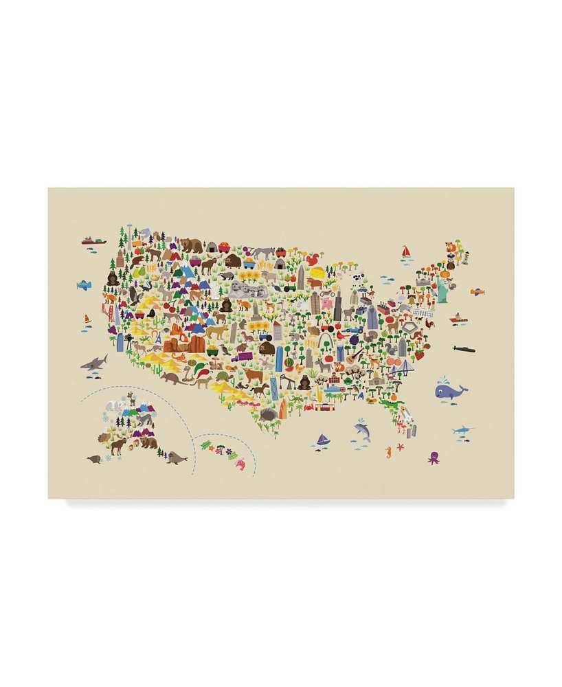 Michael Tompsett Animal Map of United States For Children and Kids Beige Canvas Art - 37" x 49"