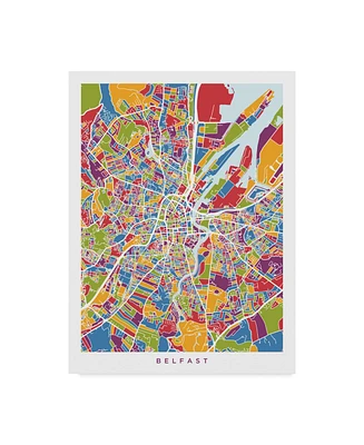 Michael Tompsett Belfast Northern Ireland City Map Canvas Art - 20" x 25"