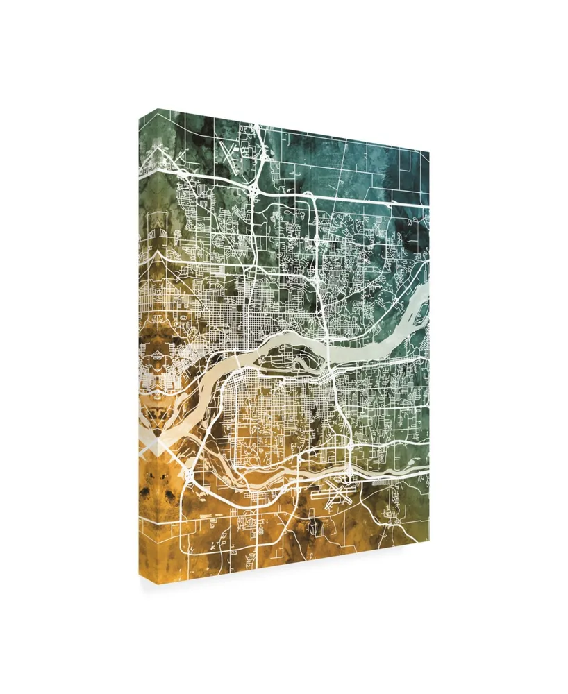 Michael Tompsett Quad Cities Street Map Teal Orange Canvas Art