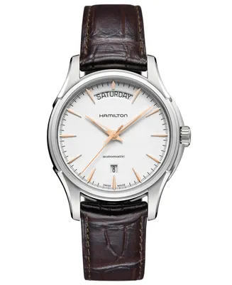 Hamilton Watch, Men's Swiss Automatic Jazzmaster Day Date Brown Leather Strap 40mm H32505511