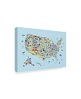 Michael Tompsett Animal Map of United States For Children and Kids Blue Canvas Art - 20" x 25"