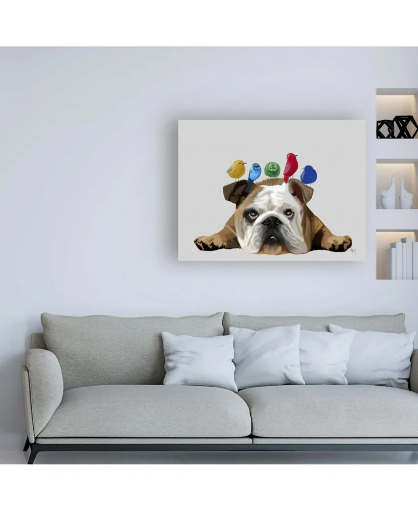 Fab Funky English Bulldog and Birds Canvas Art