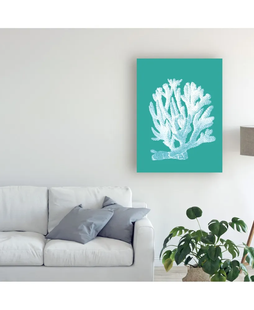 Fab Funky Coral 1 White on Turquoise Canvas Art