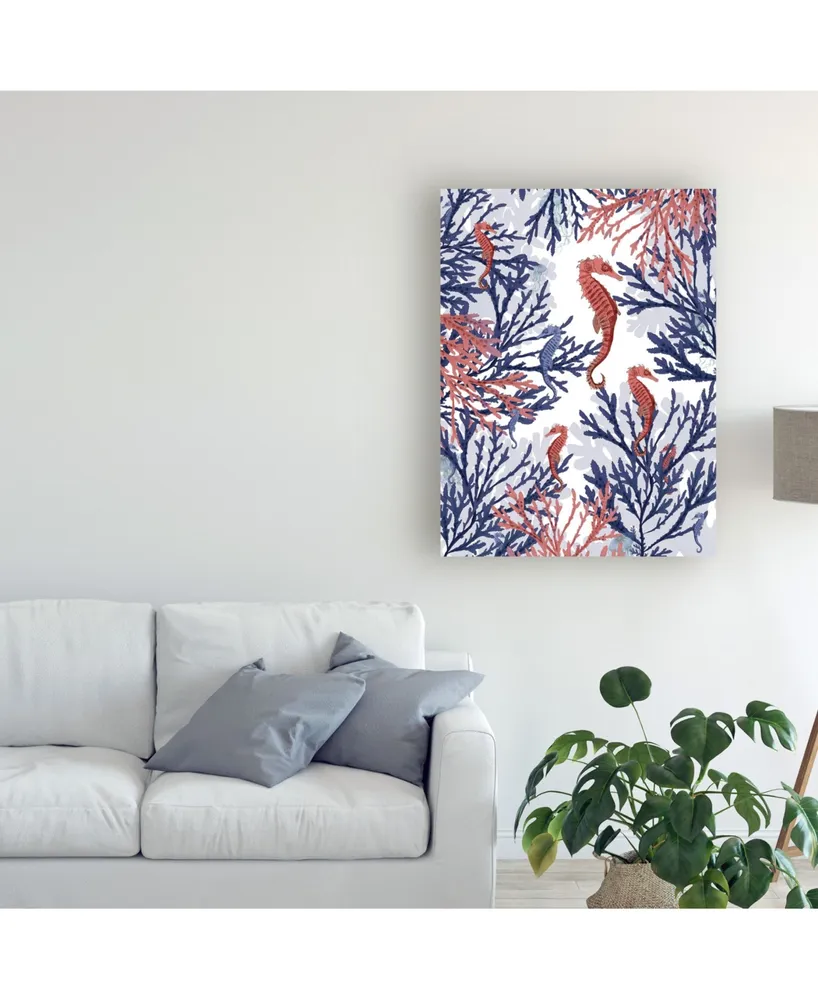 Fab Funky Coral and Seahorse, Pink and Blue Canvas Art