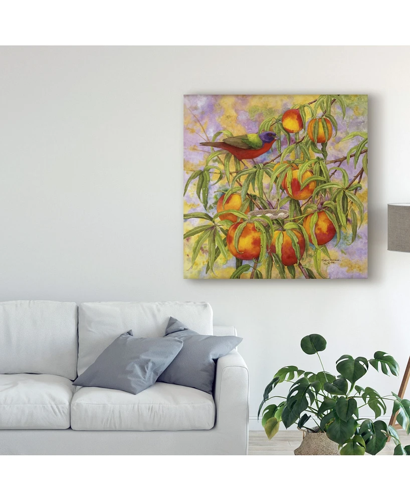 Marcia Matcham Painted Bunting and Peaches Canvas Art - 27" x 33"